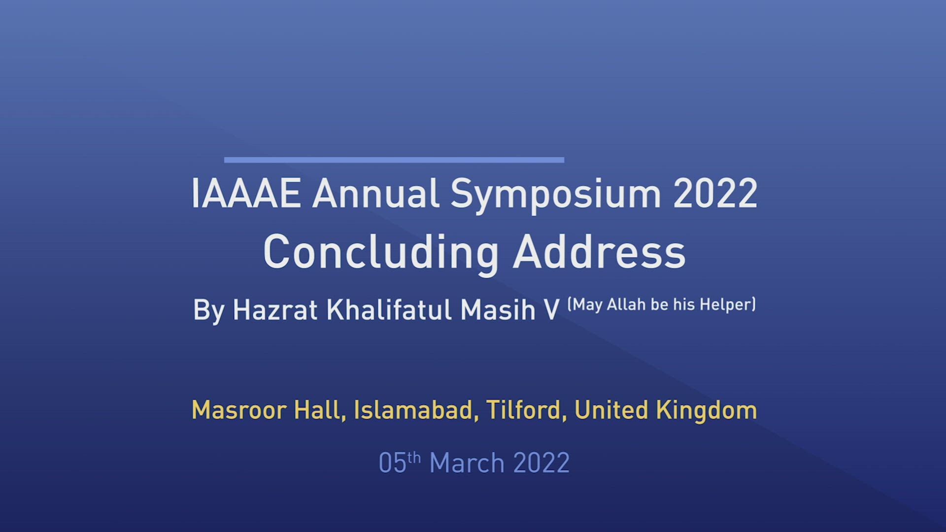IAAAE International Symposium Address - March 5, 2022